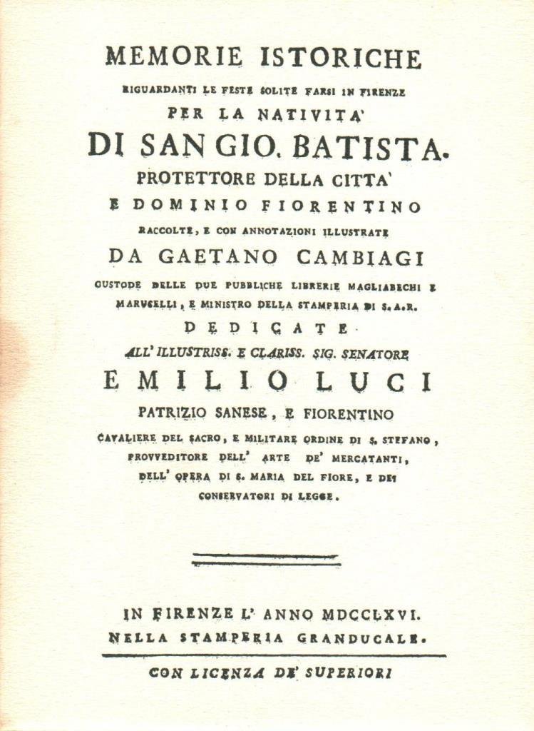 Memorie istoriche riguardanti le feste solite farsi in Firenze per …