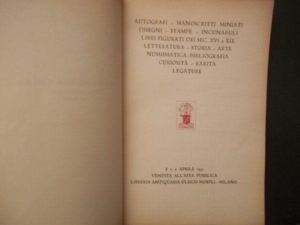 8 E 9 APRILE 1932 VENDITA ALL'ASTA PUBBLICA LIBRERIA ANTIQUARIA …