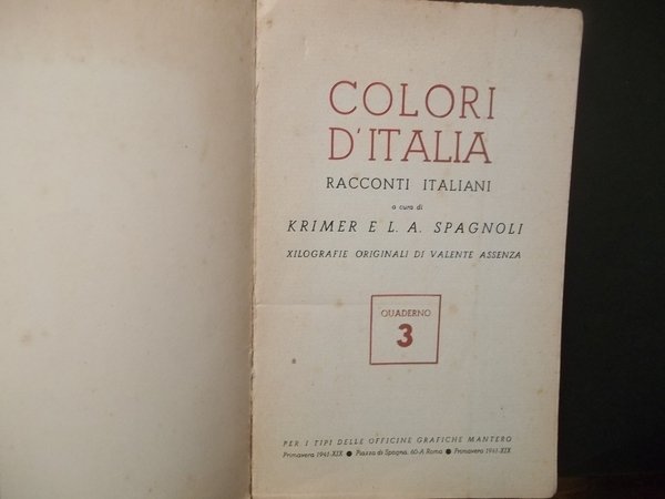 COLORI D'ITALIA RACCONTI ITALIANI QUADERNO 3 XILOGRAFIE ORIGINALI DI VALENTE …