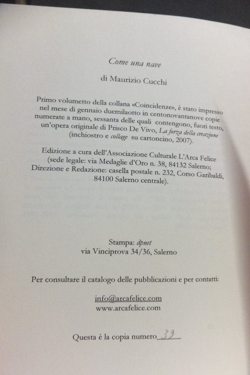 COME UNA NAVE MAURIZIO CUCCHI DISEGNO DI PRISCO DE VIVO