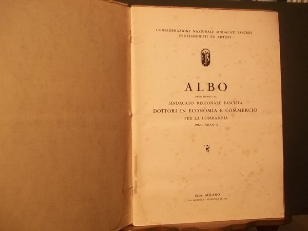 CONFEDERAZIONE NAZIONALE SINDACATI FASCISTI PROFESSIONISTI ED ARTISTI - ALBO DEGLI …