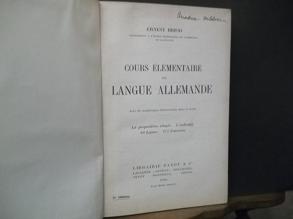 COURS ELEMENTAIRE DE LANGUE ALLEMANDE