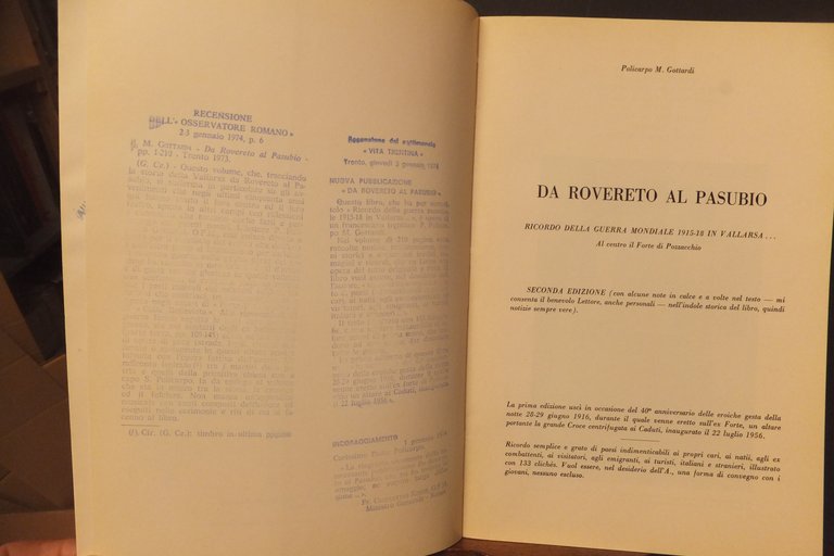 DA ROVERETO AL PASUBIO POLICARPO M. GOTTARDI