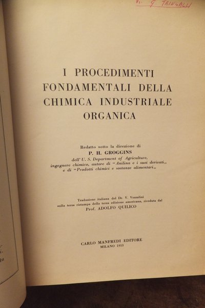 i procedimenti fondamentali della chimica industriale organica