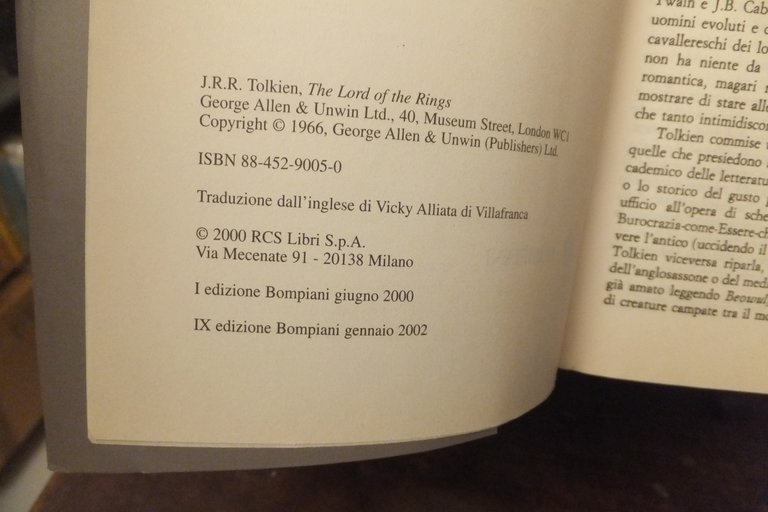 IL SIGNORE DEGLI ANELLI J. R. R. TOLKIEN BOMPIANI 2002