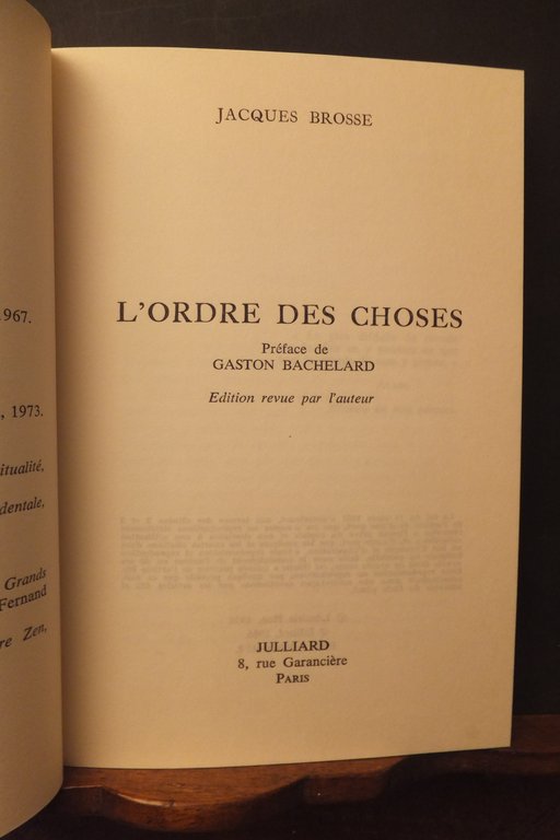 L'ORDRE DES CHOSES JACQUES BROSSE