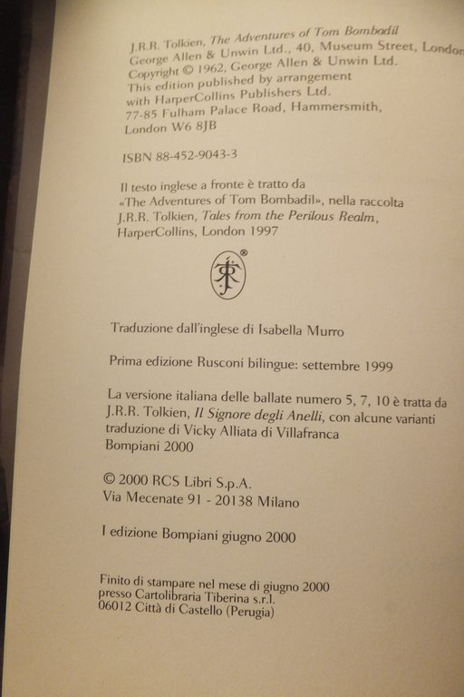 LE AVVENTURE DI TOM BOMBADIL TESTO A FRONTE 2000 PRIMA … | Immagine Gallery 5
