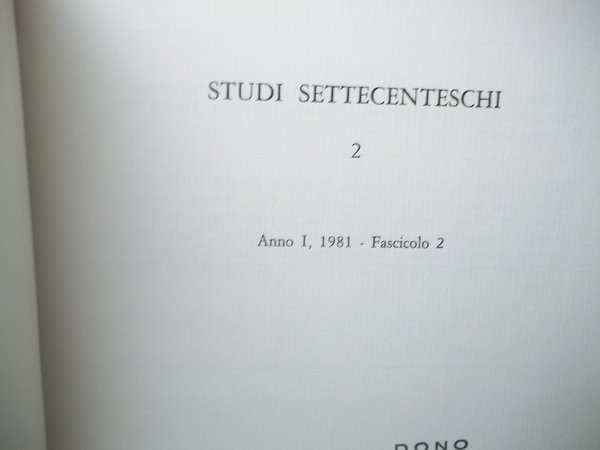 STUDI SETTECENTESCHI 2 - ANNO I -1981 - FASCICOLO 2