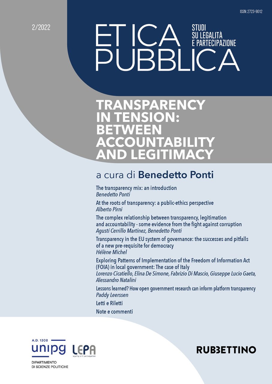 Etica pubblica. Studi su legalità e partecipazione. Vol. 2: Transparency …