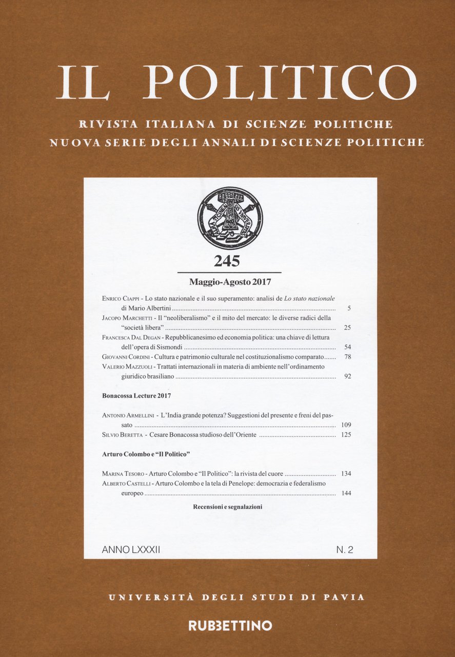 Il politico. Rivista italiana di scienze politiche. Vol. 2: Maggio-agosto