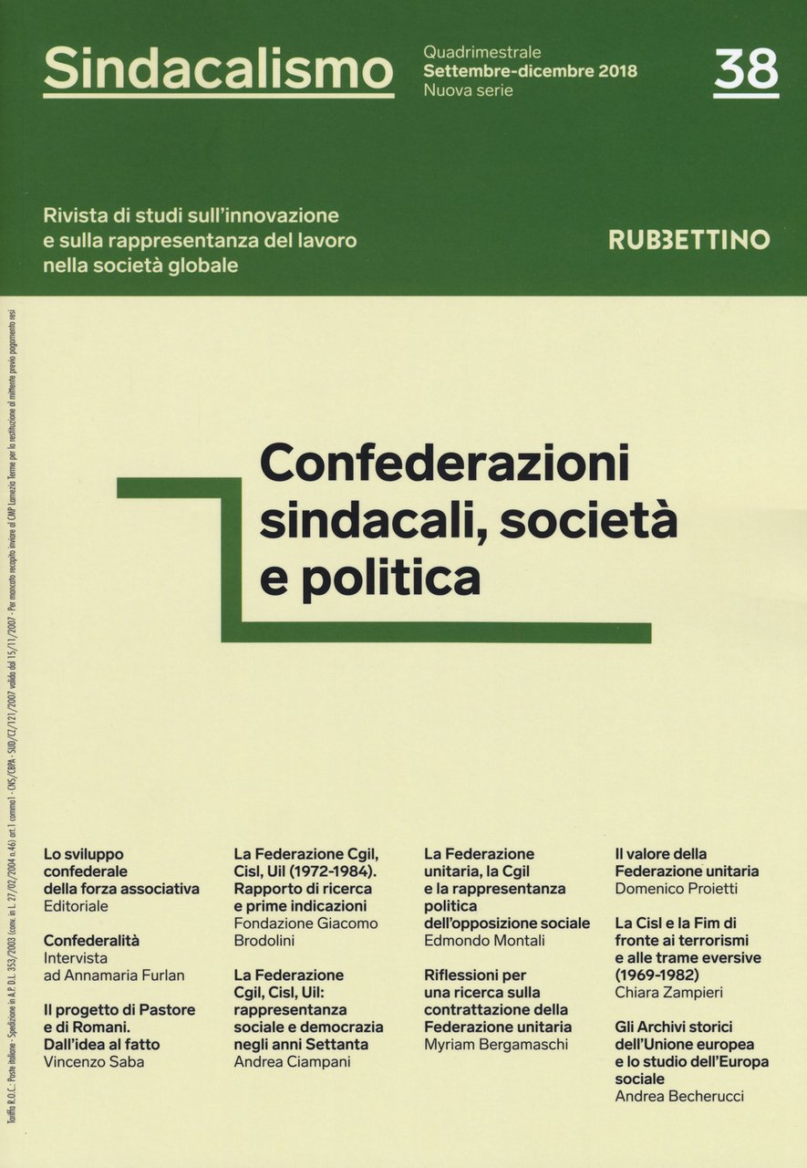 Sindacalismo. Rivista di studi sull'innovazione e sulla rappresentanza del lavoro …