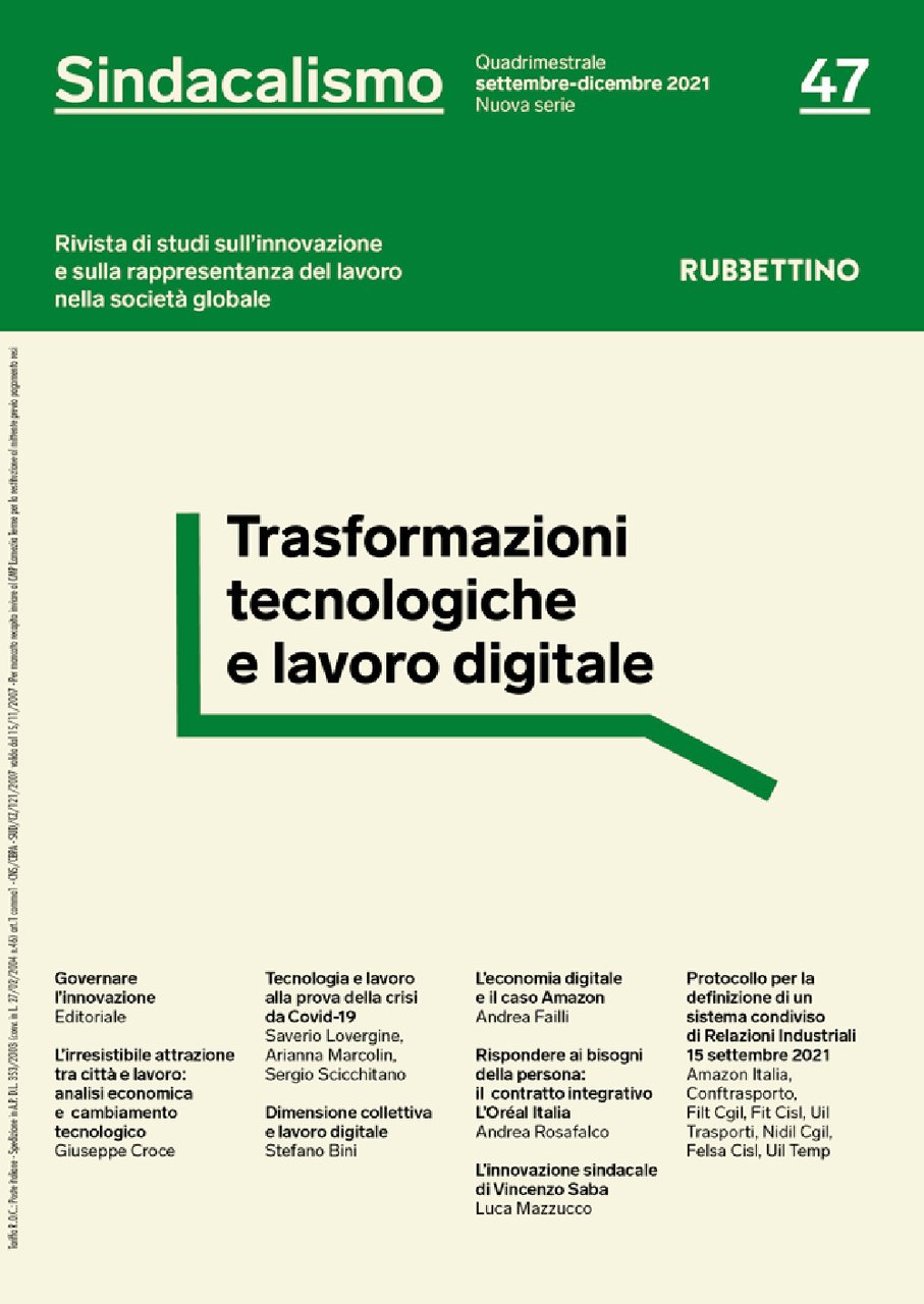 Sindacalismo. Rivista di studi sull'innovazione e sulla rappresentanza del lavoro …