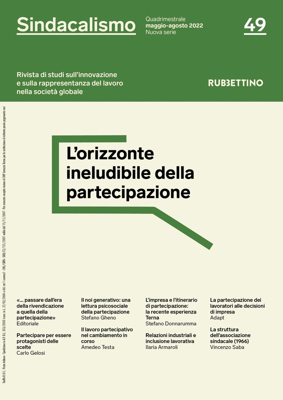 Sindacalismo. Rivista di studi sull'innovazione e sulla rappresentanza del lavoro …