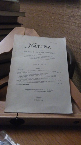 NATURA. RIVISTA DI SCIENZE NATURALI. MILANO 15 OTTOBRE 1983. VOLUME …