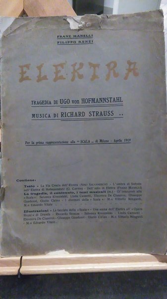 ELEKTRA, TRAGEDIA DI UGO VON HOFMANNSTAHL, MUSICA DI RICHARD STRAUSS