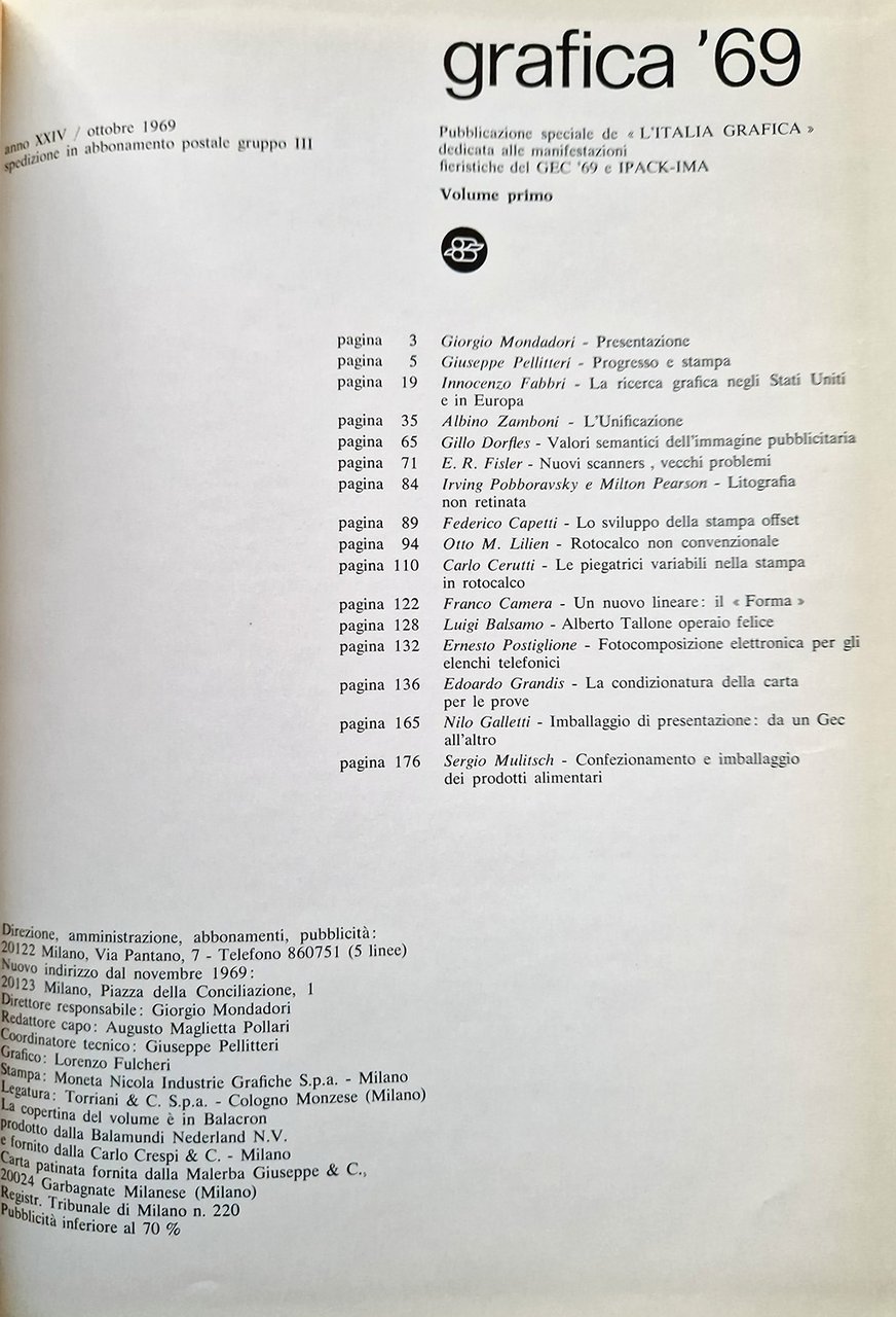 GRAFICA '69. Pubblicazione speciale de "L'Italia Grafica" dedicate alle manifestazioni …