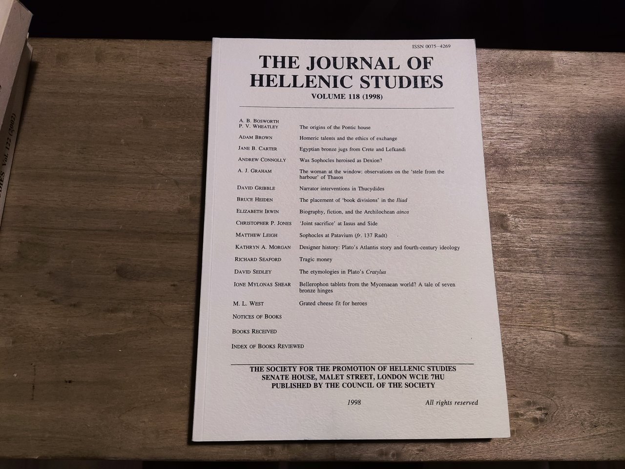 The Journal of Hellenic Studies Volume 118