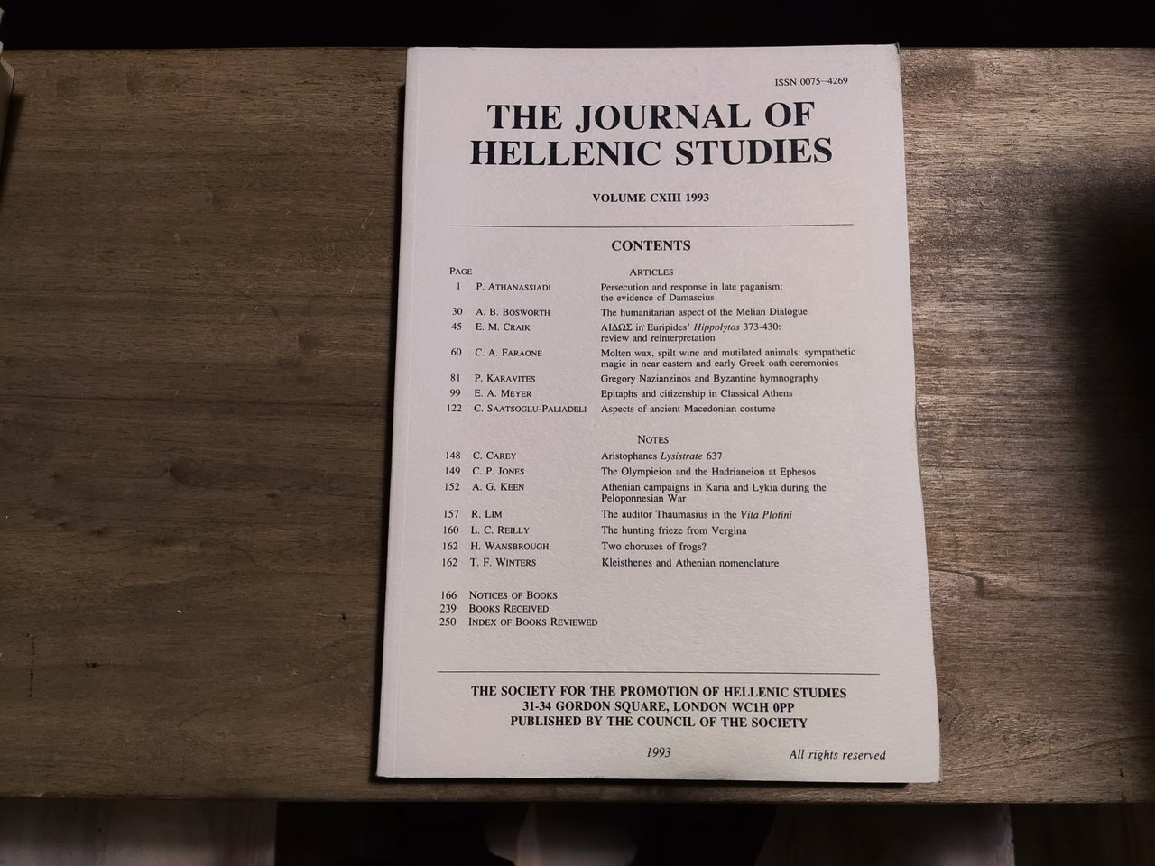 The Journal of Hellenic Studies Volume CXIII