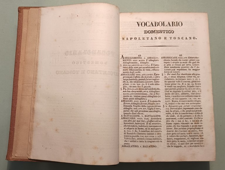 Vocabolario domestico napoletano e toscano. Prima edizione.