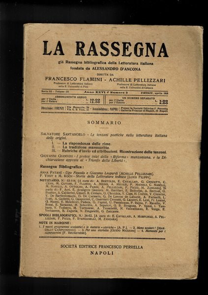 La Rassegna bimestrale, già rassegna bibliografica della Letteratura italiana fondata …