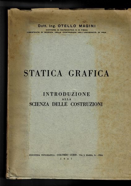 Costruzione dI macchine. Vol. I-IV: elsticita e resistenza dei materiali: chiodature, viti, biette, chiavelle. II° organi per il moto roratorio: perni, assi ed alberi, velocità angolare labie, giunti fissi, articolati a denti, innensti a frizione. III° macchine a stantuffo e loro elementi. IV ingranaggi: cinghie, corde, catene di tramiss.