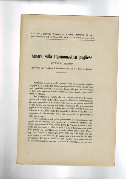 Ancora sulla toponomastica pugliese. Estratto dagli Atti dell'istit. veneto scienze, …