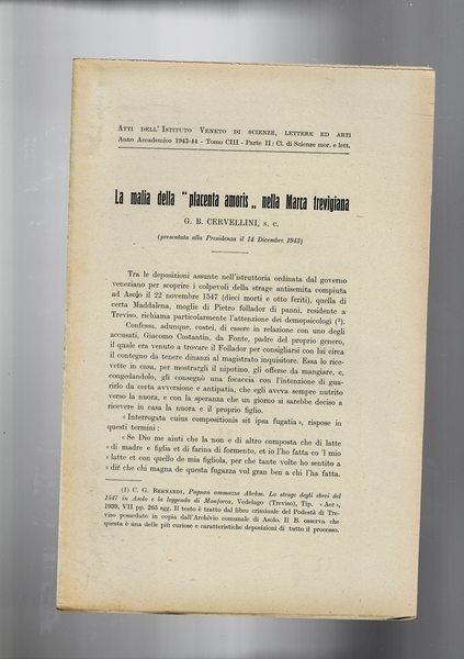 La malia della "placenta amoris" nella Marca Trevigiana. Estratto dagli … | Immagine principale