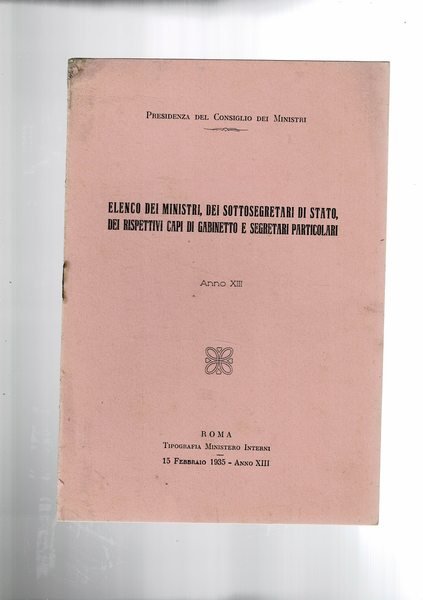 Elenco dei ministri, dei sottosegretari di stato, dei rispettivi capi …