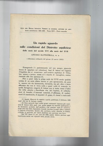 Un rapido sguardo sulle condizioni del Distretto aquileiese dalla metà …