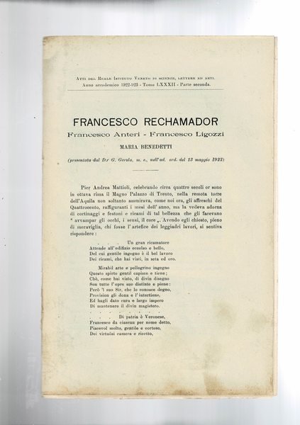 Francesco Rechamador Francesco Anteri - Francesco Ligozzi. Estratto dagli Atti …