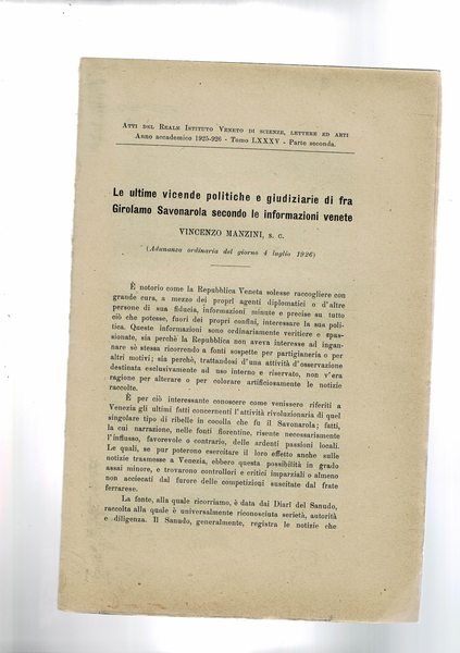 Le ultime vicende politiche e giudiziarie di fra Girolamo Savonarola …