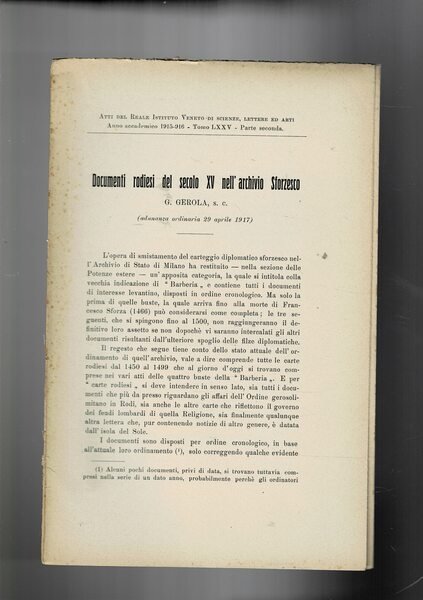 Documenti rodesi del secolo XV nell'archivio Sforzesco. Estratto dagli Atti …