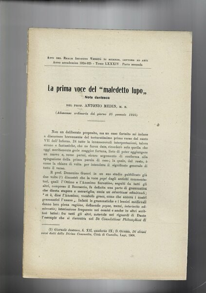 La prima voce del "maledetto lupo". Nota dantesca. Estratto dagli …