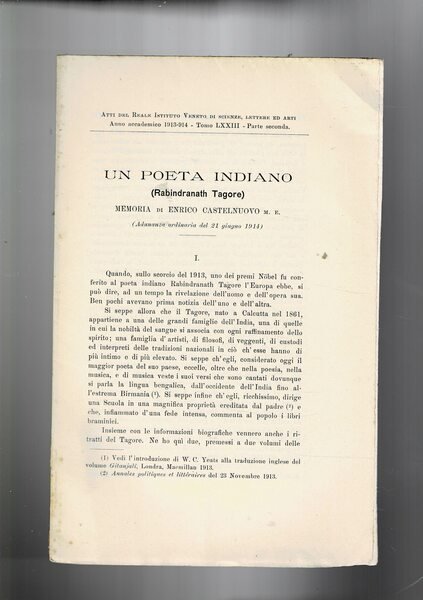 Un poeta indiano (Rabindranath Tagore). Estratto dagli Atti del Reale …