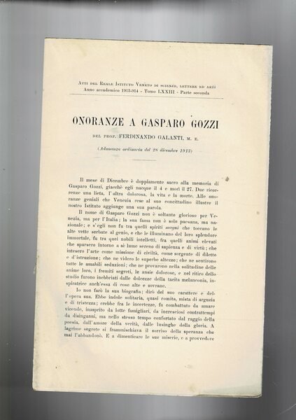 Onoranze a Gasparo Gozzi. Estratto dagli Atti del Reale Istituto …