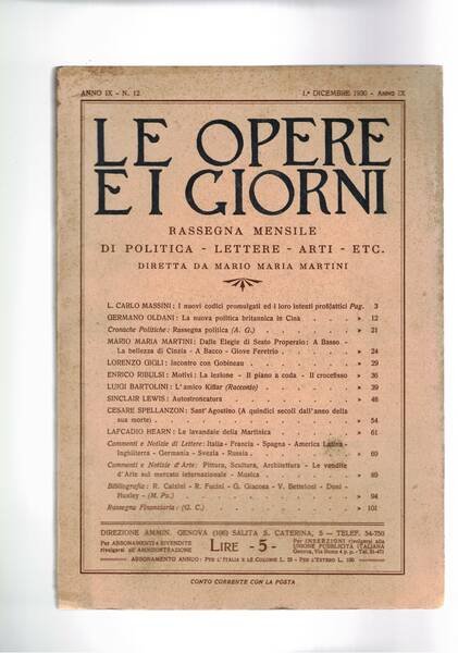 Le opere e i giorni, rassegna mensile di politica, lettere, …