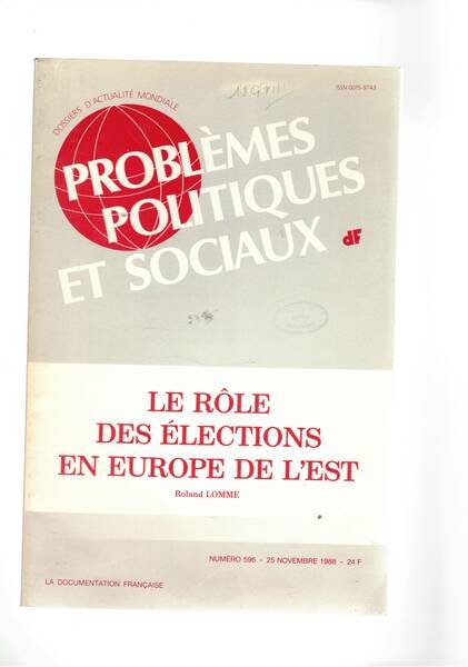 Le role dess élections en Europe de l'est, n° 596 …