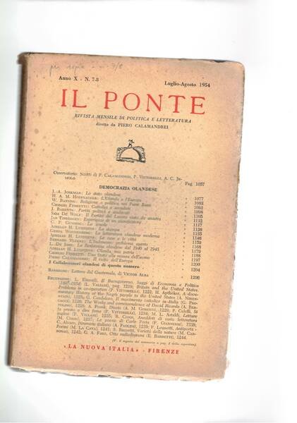 Il Ponte, rivista mensile disponiamo dell'anno X 1954 dei n° …