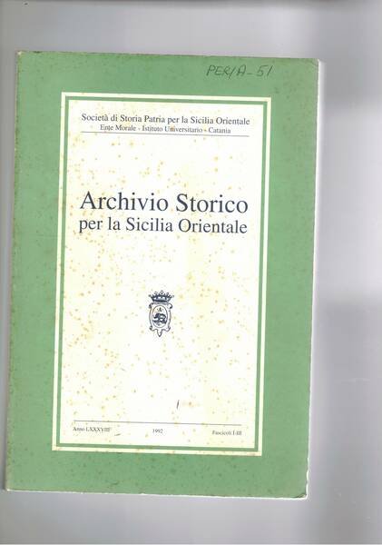 Archivio storico per la Sicilia Orientale fasc. I-III in unico …