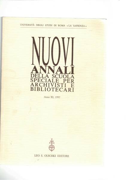 Nuovi annali della scuola di specializzazione per archvisti bibliotecari. Disspomiano …