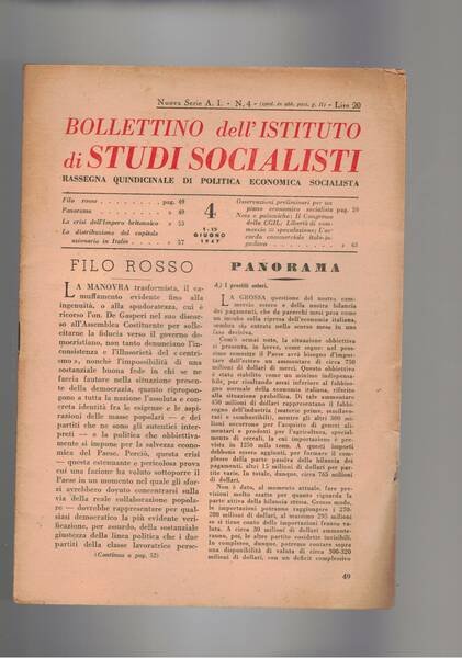 Bollettino dell'istituto di studi socialisti. Rassegna quindicinale di politica economia …