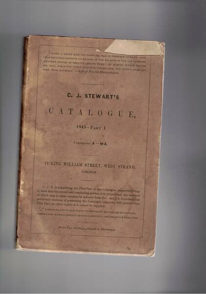 catalogue of Books, part I° 1845 compring A. - Ma. …