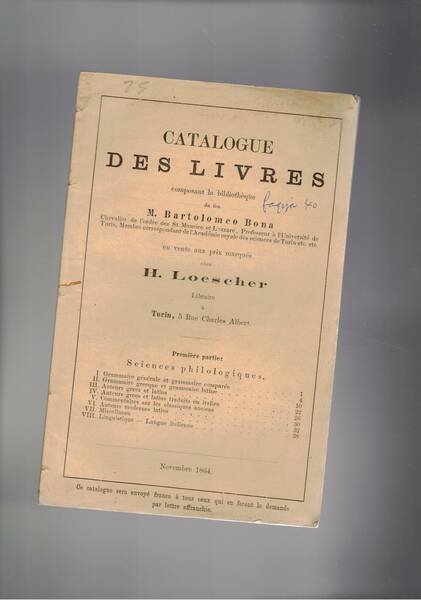 Catalogue des livres composant la bibliotheque de feu M. Bartolomeo …