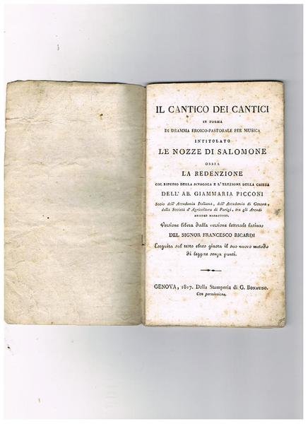 Il cantico dei cantici in forma di dramma eroico pastorale …