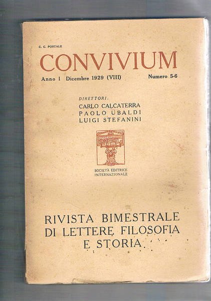 Convivium rivista bimestrale di lettere, filosofia e storia. Anno I° …