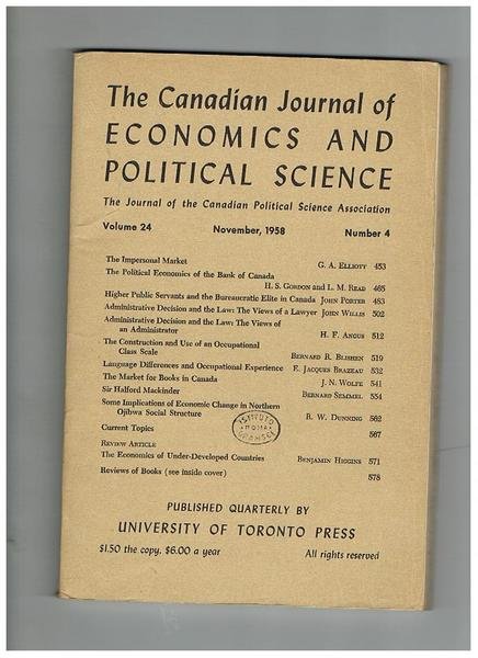 The Canadian Journal of Economics and Political Science, the Journal …