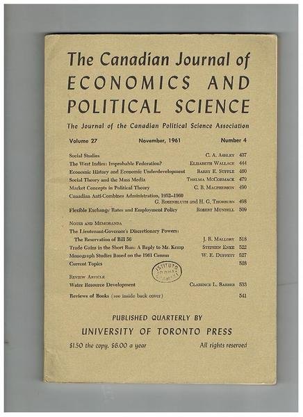 The Canadian Journal of Economics and Political Science, the Journal …