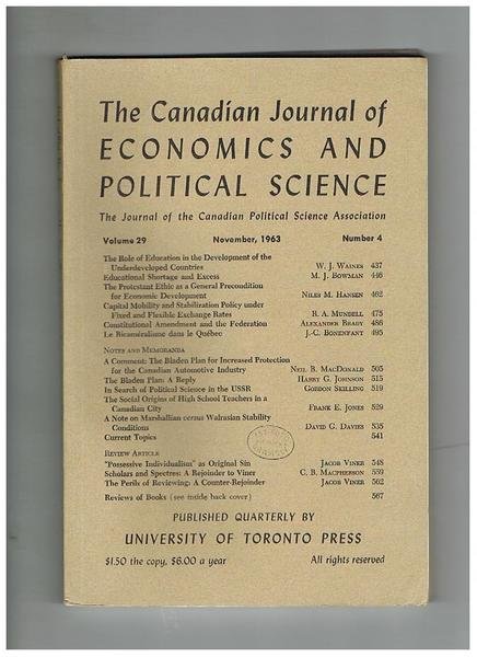 The Canadian Journal of Economics and Political Science, the Journal …