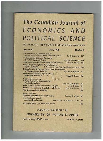 The Canadian Journal of Economics and Political Science, the Journal …