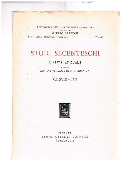 Studi secenteschi, rivista annuale della biblioreca dell"Archivium Romanicum" findata da … | Immagine principale